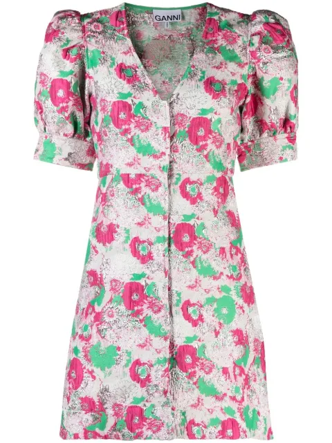 GANNI floral-print short-sleeve dress Pink F7640