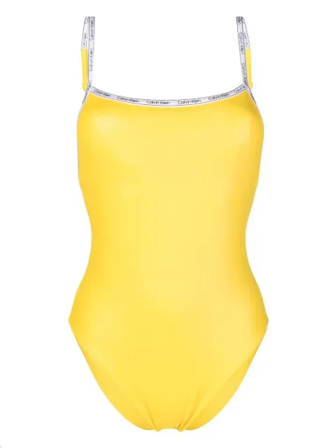 Calvin Klein logo-print strap swimsuit Yellow KW0KW01958