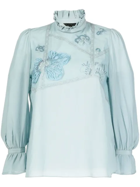 SHIATZY CHEN floral-appliqué crop-sleeve blouse Blue 621401
