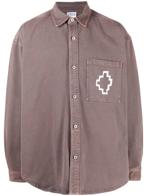 COUNTY OF MILAN Cross-motif long-sleeved shirt Brown CMEA182F22FAB0012801