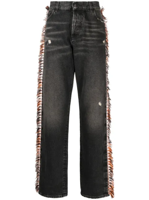 COUNTY OF MILAN fringe-detail straight-leg jeans Black CMYA033F22DEN0011020