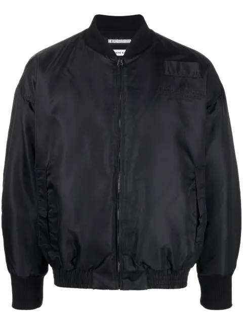 Neighborhood embroidered zip-up bomber jacket Black 22213KHNJKM01
