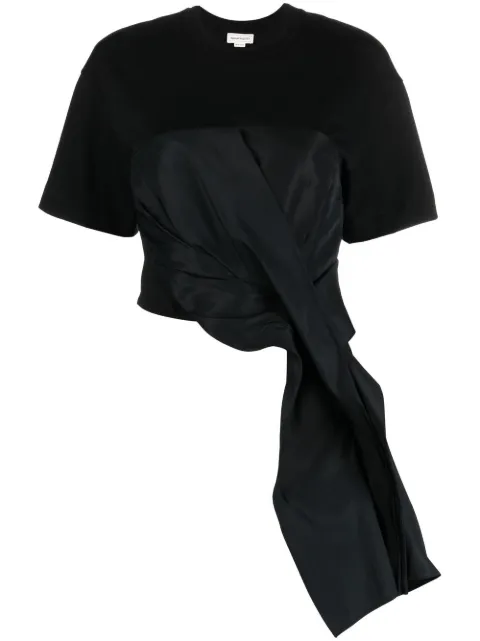 Alexander McQueen ruched-detail asymmetric T-shirt Black 733976QLAA6