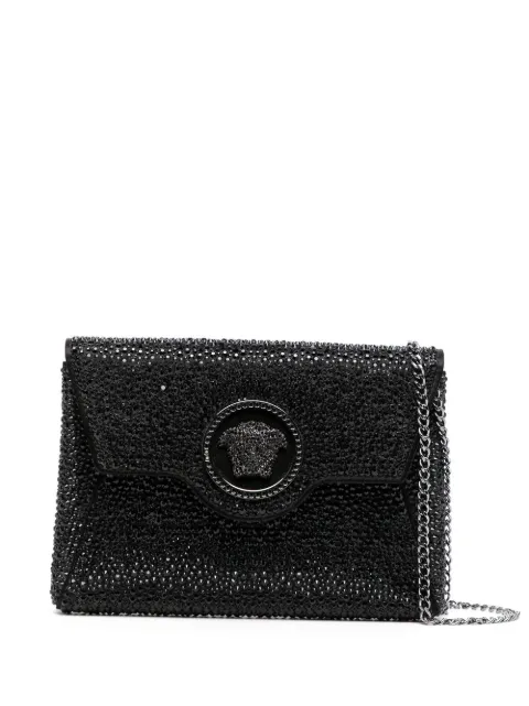 Versace La Medusa embellished satin clutch Black 10030181A06487