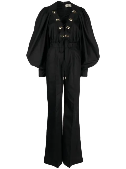 Elie Saab oversized-eyelet flared jumpsuit Black 13592