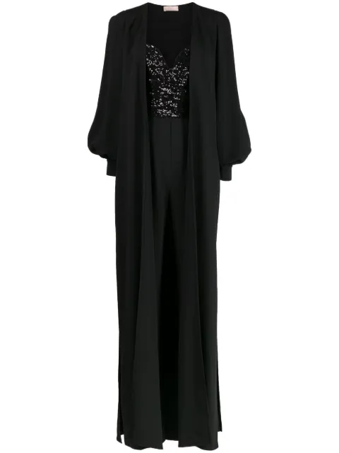 Elie Saab cape-detail sequined jumpsuit Black 13685