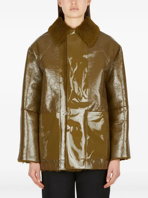 KASSL Editions patent-leather shearling-collar jacket Green C02310025W