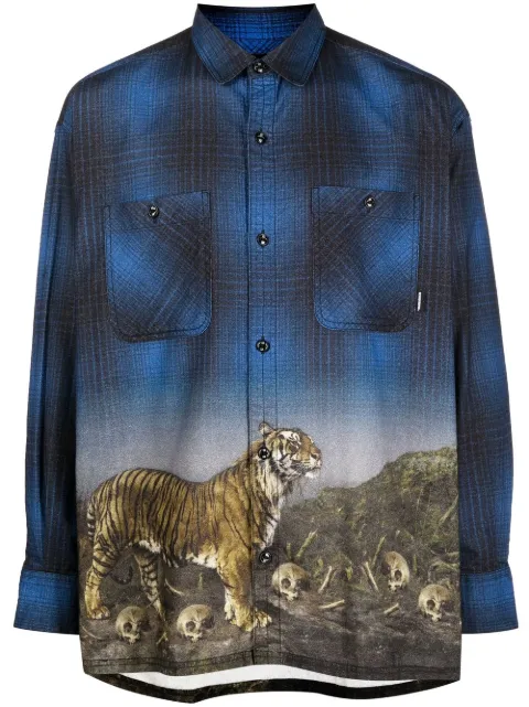 Neighborhood tiger-print visual-effect shirt Blue 222BENHSHM01