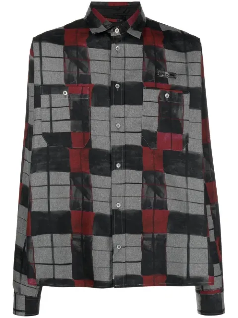 4SDESIGNS checked pattern long sleeved shirt Grey HHF221240917