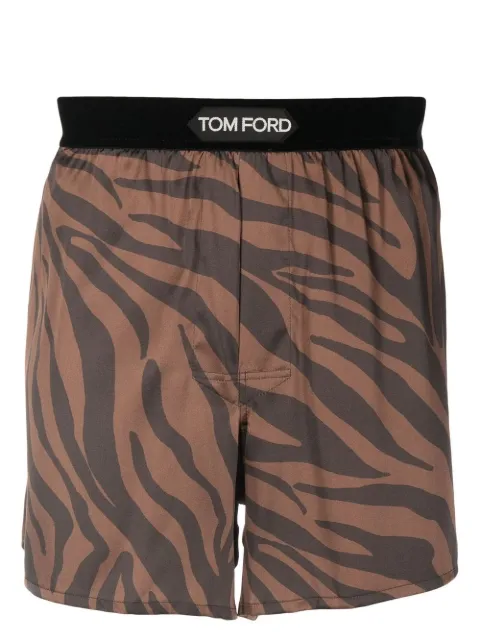 TOM FORD zebra-print silk boxer short Brown T4LE4169