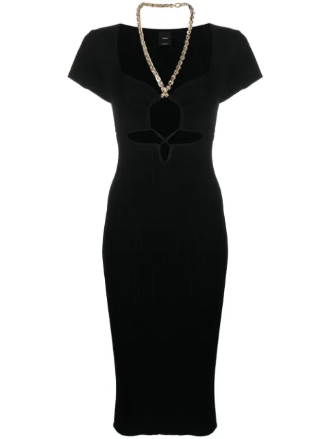 PINKO chain-strap cutout ribbed-knit midi dress Black 101173A0TUZ99