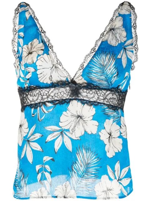 PINKO floral-print lace-trimmed top Blue 101087A0OFTBN