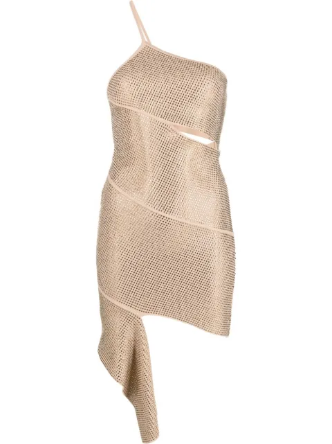 ANDREĀDAMO crystal-embellished asymmetric dress Neutrals ADFW22DR05772475