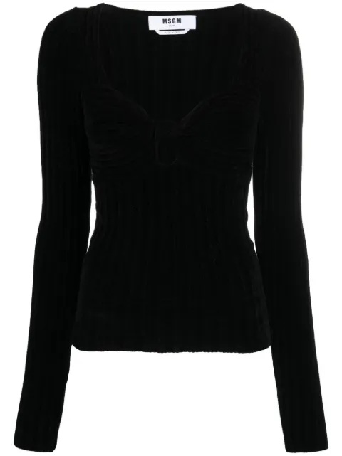 MSGM twist-front ribbed long-sleeve top Black 3342MDM211227990