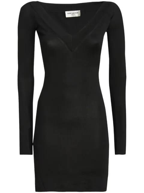Saint Laurent fine-knit V-neck minidress Black 744611Y76CJ