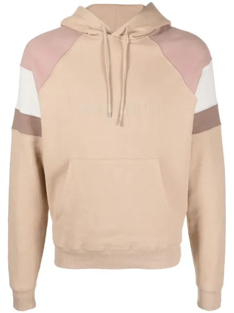 Saint Laurent colour-block logo embroidery hoodie Neutrals 732313Y37CG