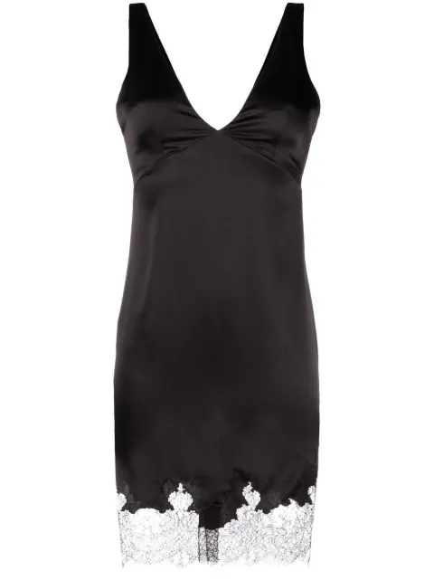Saint Laurent lace-trim satin minidress Black 728815Y001W