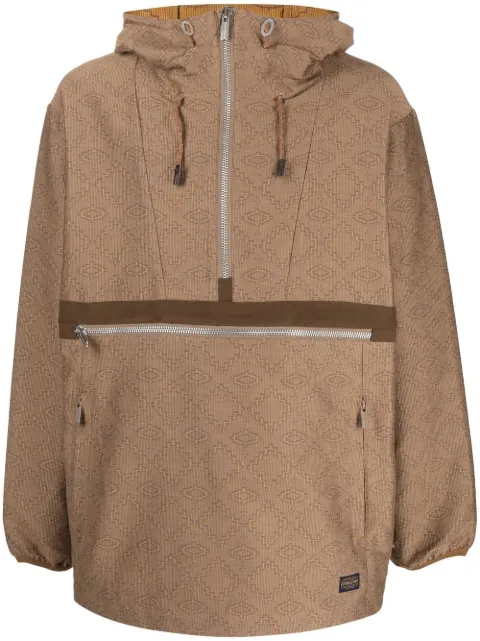 White Mountaineering geometric pattern half-zipped jacket Brown PF22WM2273203