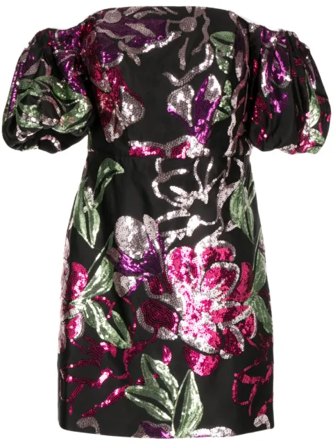 Marchesa Notte sequin-embellishment dress Black N63C3288