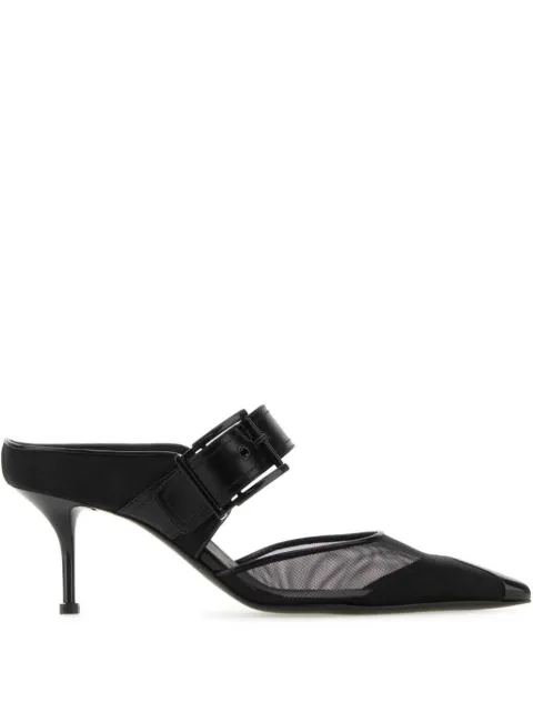Alexander McQueen 65mm Punk buckled mesh mules Black 744485W4AB2