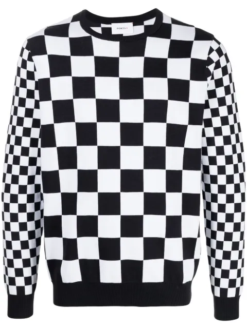 Ports V checkerboard-print knit jumper Black VD9KFC16HKD023