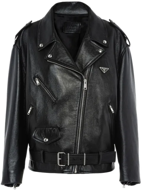 Prada triangle-plaque leather jacket Black 58967A1AOI
