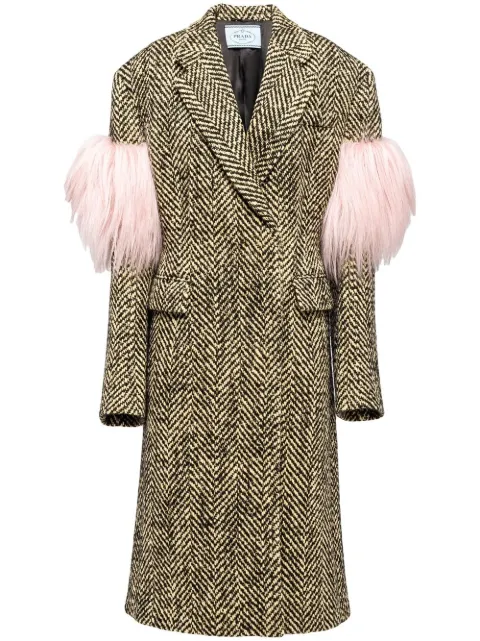 Prada double-breasted chevron shearling coat Black P655PPS222114U