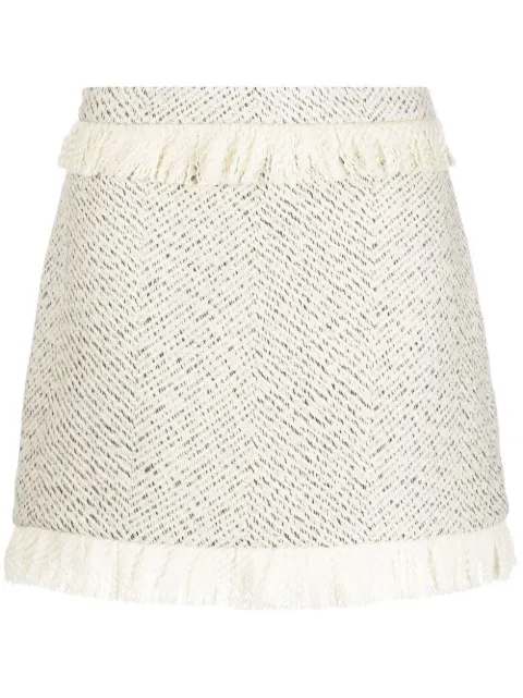 Kimhekim fringe-detail tweed mini skirt Neutrals FW22SK061GY
