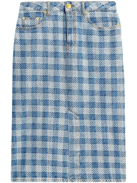 AMI Paris gingham denim pencil skirt Blue FSK211DE0010