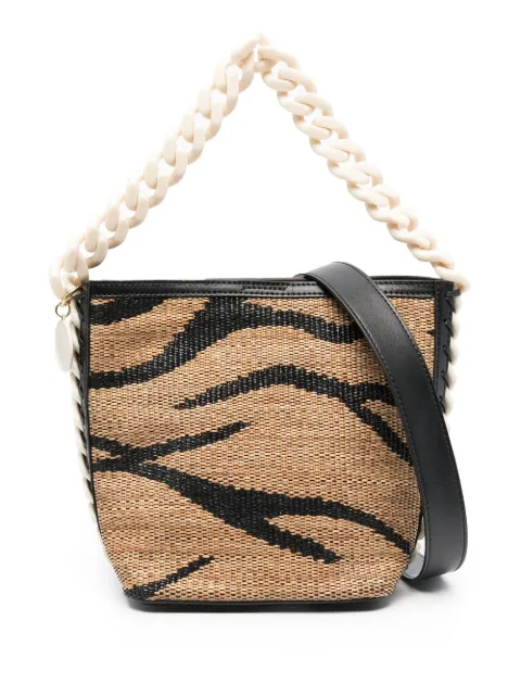 Stella McCartney tiger jacquard raffia bucket bag Neutrals 7B0033WP0142
