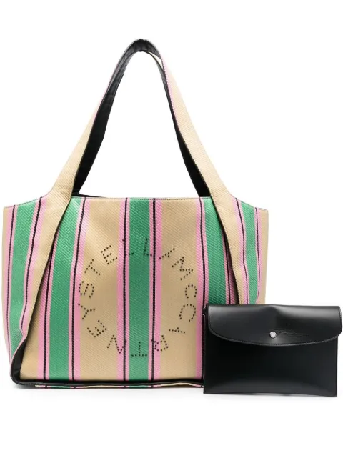 Stella McCartney Logo striped woven tote bag Green 7B0032WP0141
