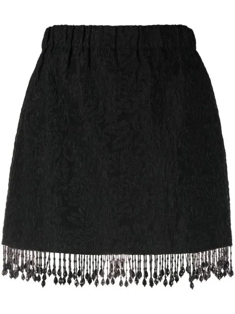 GANNI fringed jacquard skirt Black F7451