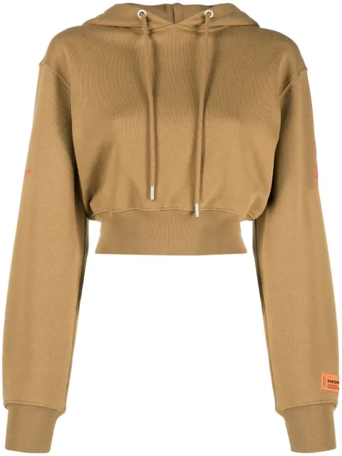 Heron Preston slogan-print cropped hoodie Brown HWBB026F22JER0036410