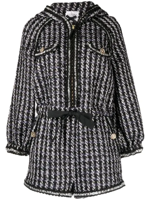 Edward Achour Paris tweed hooded short jumpsuit Black 030501231