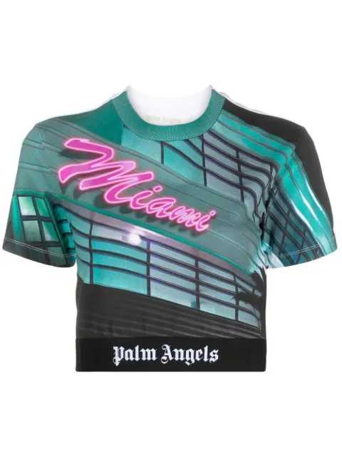 Palm Angels Miami print crop t-shirt Green PWAA045S23JER0010184
