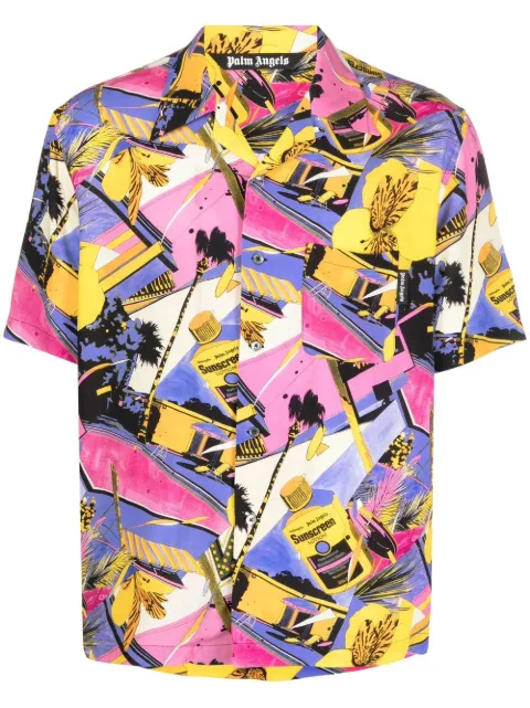 Palm Angels graphic-print bowling shirt Pink PMGA110S23FAB0028484