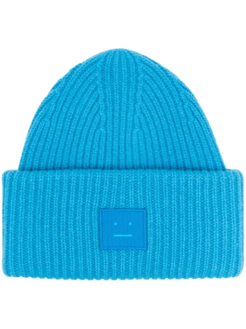 Acne Studios logo motif rib-knit beanie Blue C40135