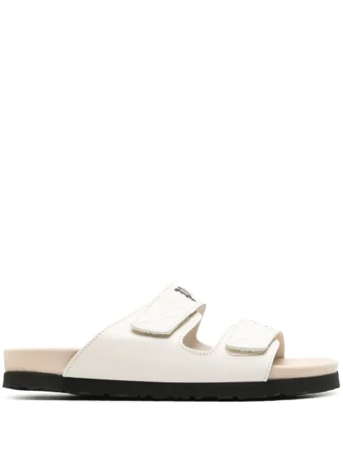 Palm Angels logo-print leather flat sandals White PWIH019S23LEA0020361
