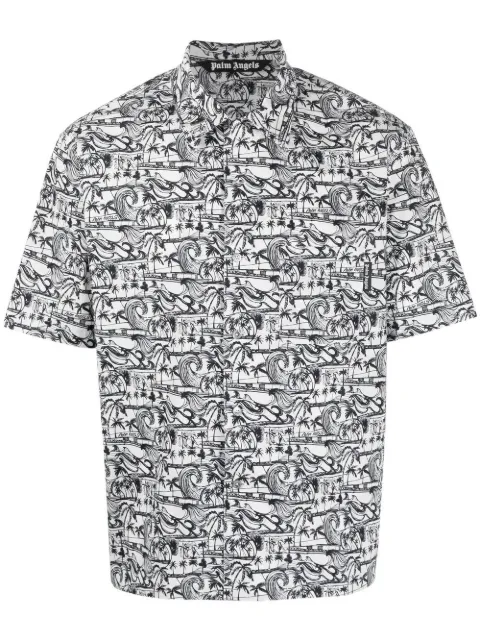 Palm Angels waves-print bowling shirt White PMGA110S23FAB0060110
