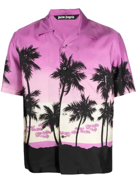 Palm Angels Palm Tree-print silk shirt Purple PMGA110S23FAB0043710