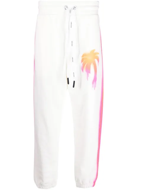 Palm Angels Sprayed Palm cotton track pants White PMCH011S23FLE0080184