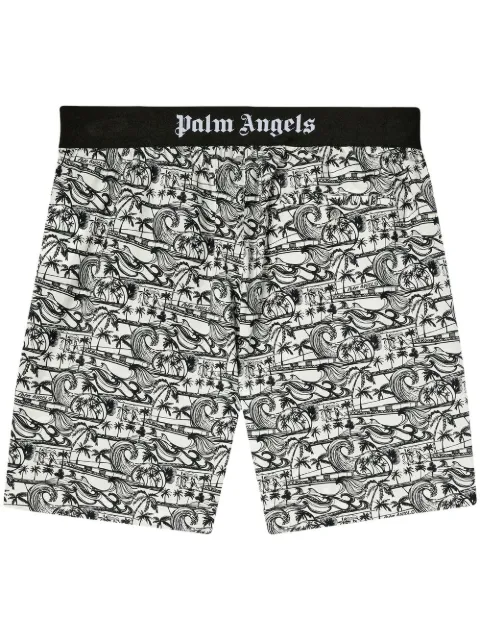 Palm Angels Waves graphic-print deck shorts White PMCB044S23FAB0040110