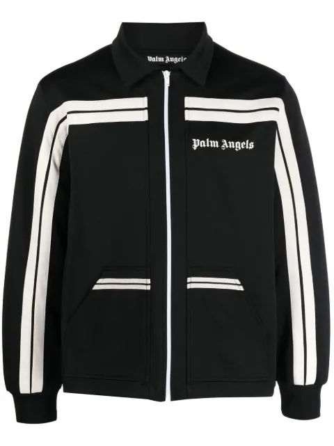 Palm Angels logo-print panelled zip-up jacket Black PMBD046S23FAB0021003