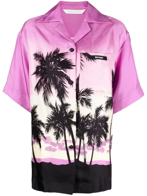 Palm Angels sunset-print bowling shirt Purple PWGG001S23FAB0063710