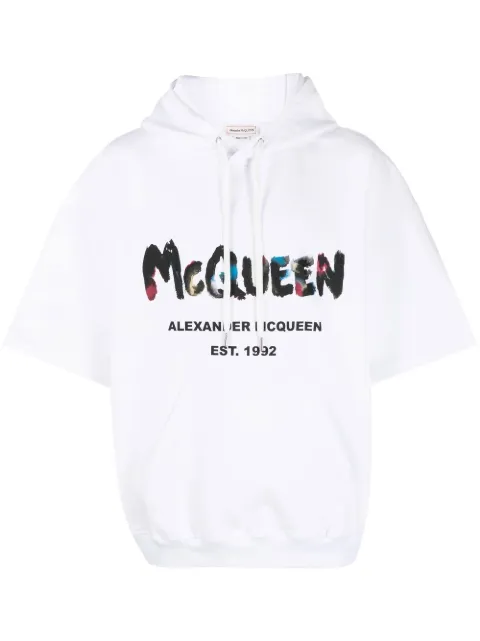 Alexander McQueen logo-print short-sleeved hoodie White 727689QUZ36