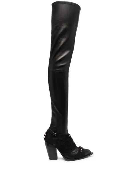 HARDOT fringed-panel thigh boots Black HFMWB10B