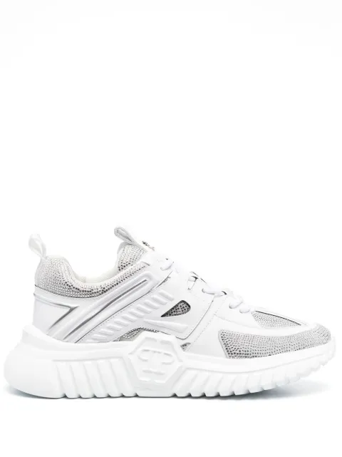 Philipp Plein leather rhinestone-embellished runner sneakers White PACSUSC0463PLE075N
