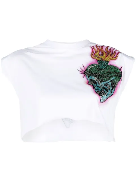 Philipp Plein Love Tattoo cropped T-shirt White PACCWTK2961PJY002N