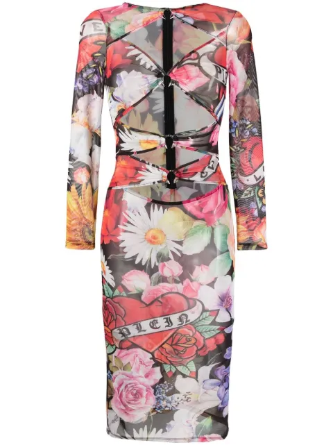 Philipp Plein Love Flowers midi dress Black PACCWRG2608PTE003N