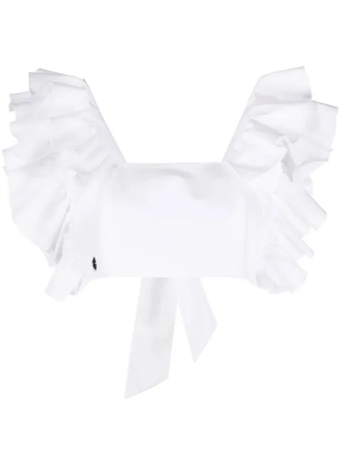 Philipp Plein cropped ruffle-trimmed top White PACCWRK0470PTE012N